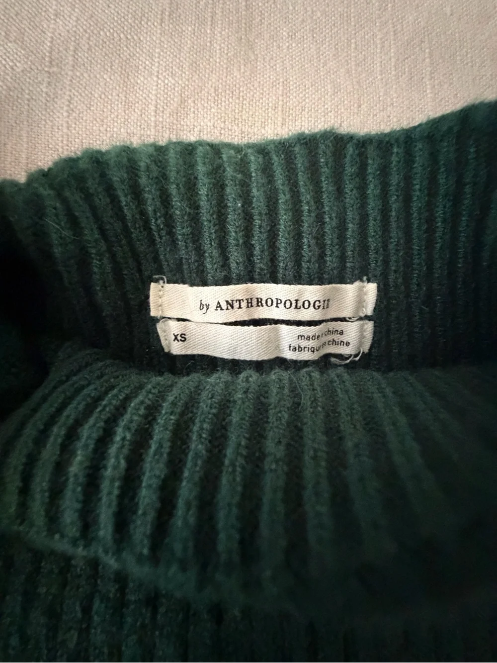 Anthropologie Deep Green Mock Neck Sweater with Balloon Sleeves
